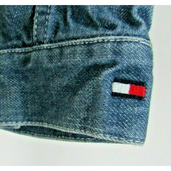Tommy Hilfiger Jeans Trucker Jacket Vintage Embroidered Denim Stars Flags Size M - Picture 6 of 7